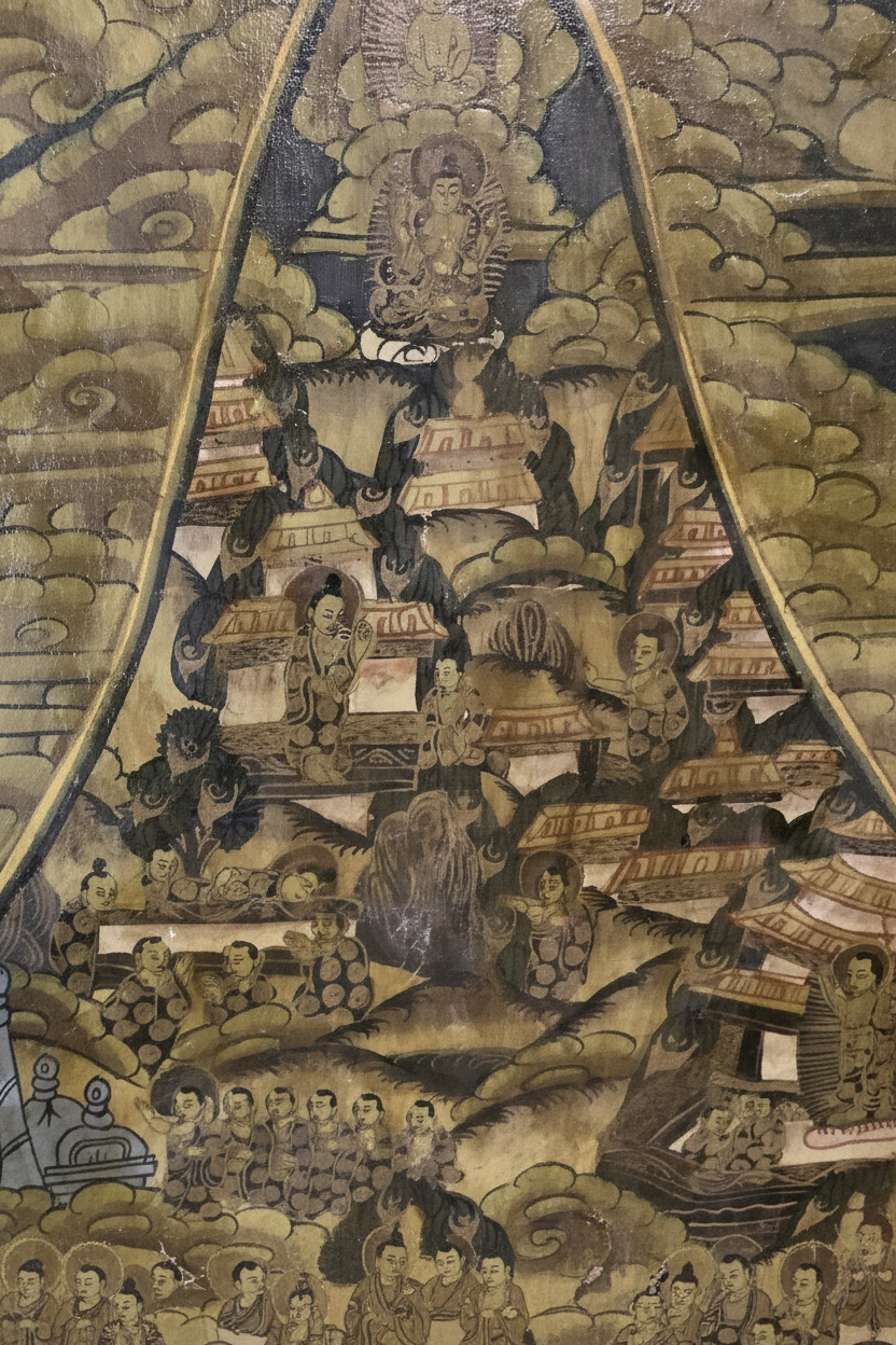 Framed Sino-Tibetan Nagtang Gold Narrative Thangka Painting | Life of Buddha (21.5" x 29.5")