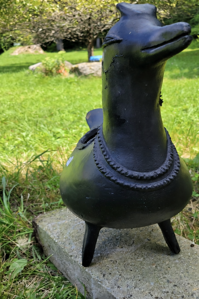Vintage Mexican Barro Negro Style Ceramic Duck Planter & Catchall