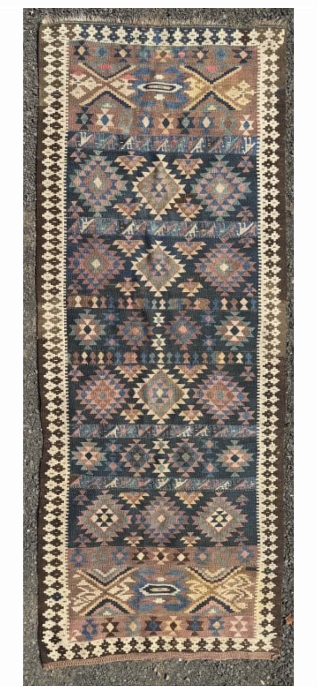 Vintage Handwoven Caucasian-Persian Tribal Kilim Runner, 10’8” × 4’1”
