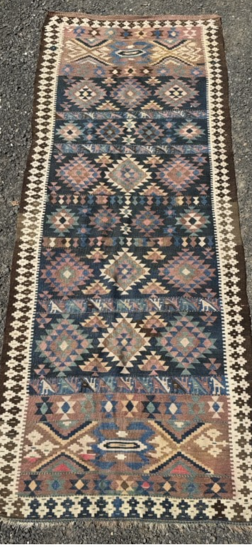 Vintage Handwoven Caucasian-Persian Tribal Kilim Runner, 10’8” × 4’1”