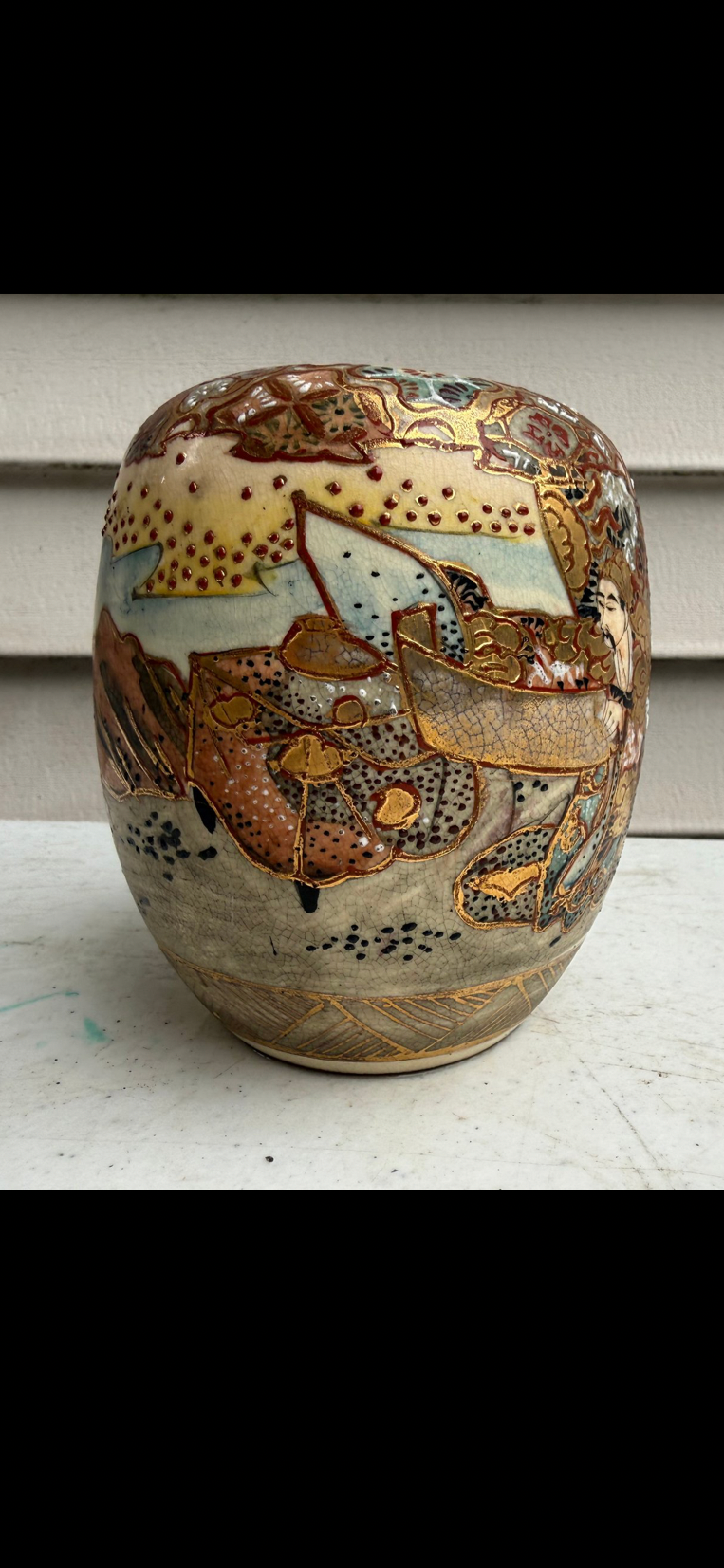 Japanese Satsuma Style Figural Jar with Gilt Decoration | 5 Inches