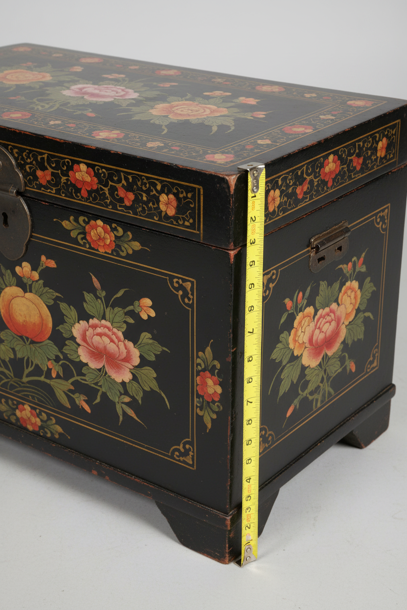 Antique Chinese Painted Lacquer Trunk – Peonies & Butterflies, c. 1920