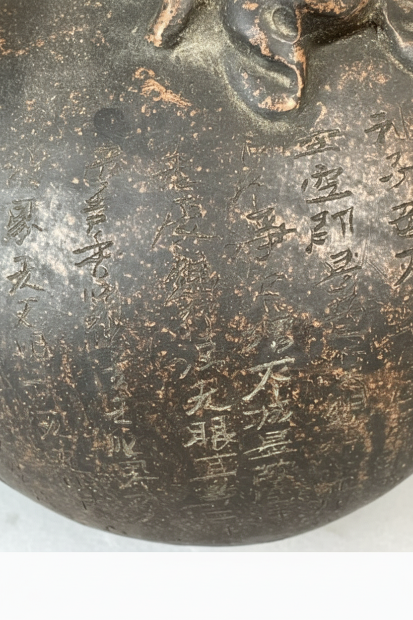 Large Chinese "Bronzed" Stoneware Double Gourd Scholar’s Vessel