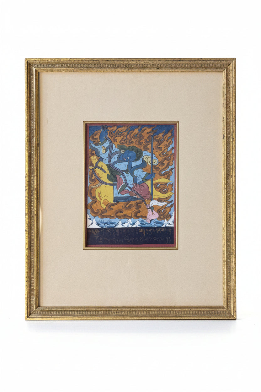Framed Pair of Antique Tibetan Buddhist Illuminated Manuscript Leaves – Green Tara & Palden Lhamo