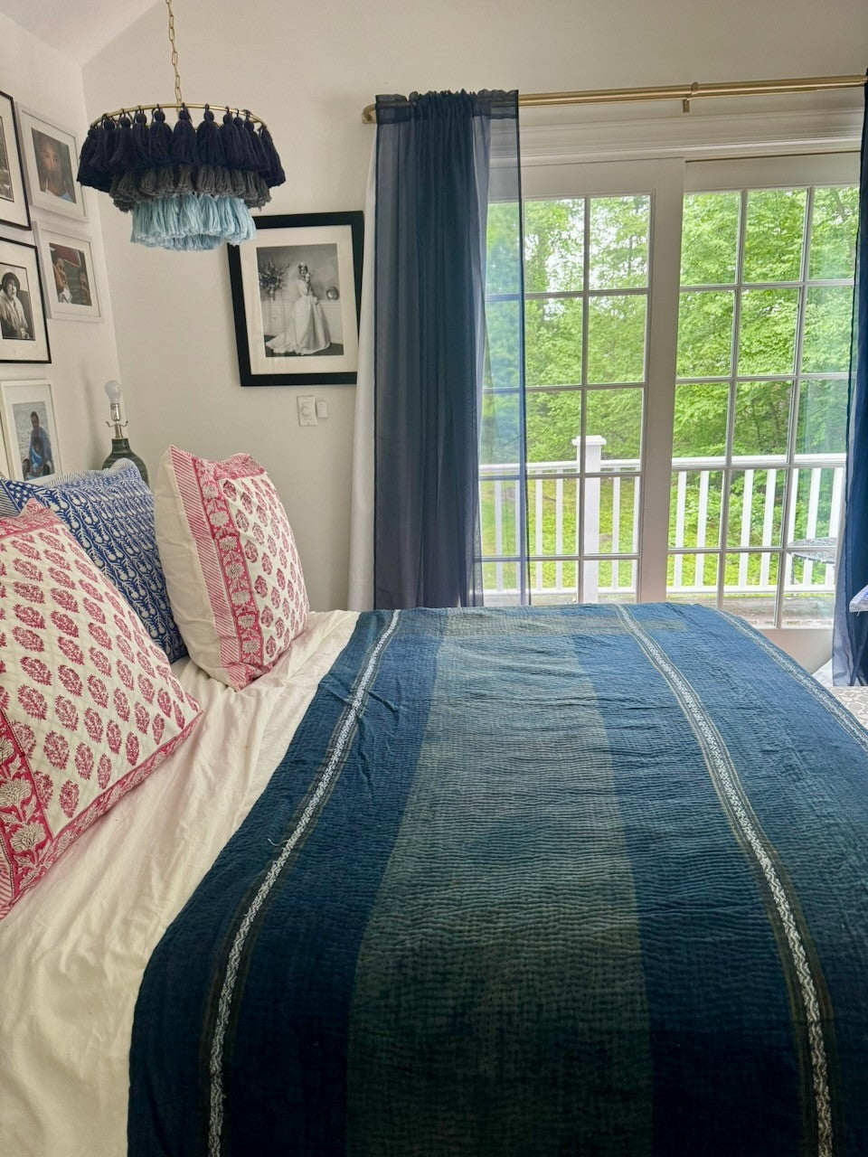 Vintage Indian Indigo Kantha Quilt – Hand-Stitched Natural Dye Cotton Throw