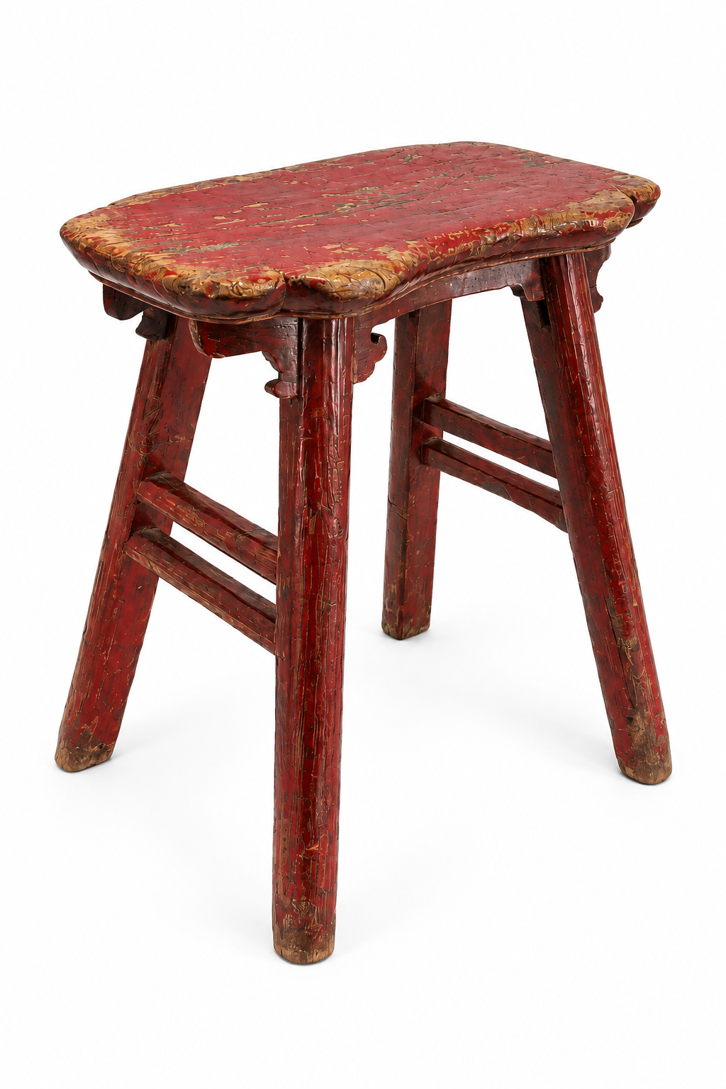 Antique Chinese Red Painted Provincial Stool