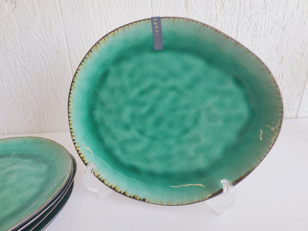 Modern Wabi-Sabi Aqua Crackle Irregular Oval Dinner Plates - Set of 5