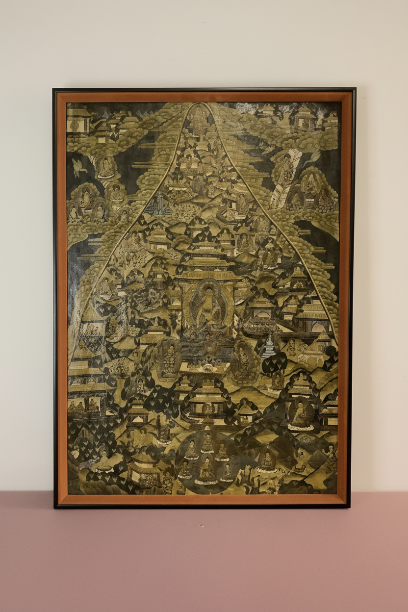 Framed Sino-Tibetan Nagtang Gold Narrative Thangka Painting | Life of Buddha (21.5" x 29.5")