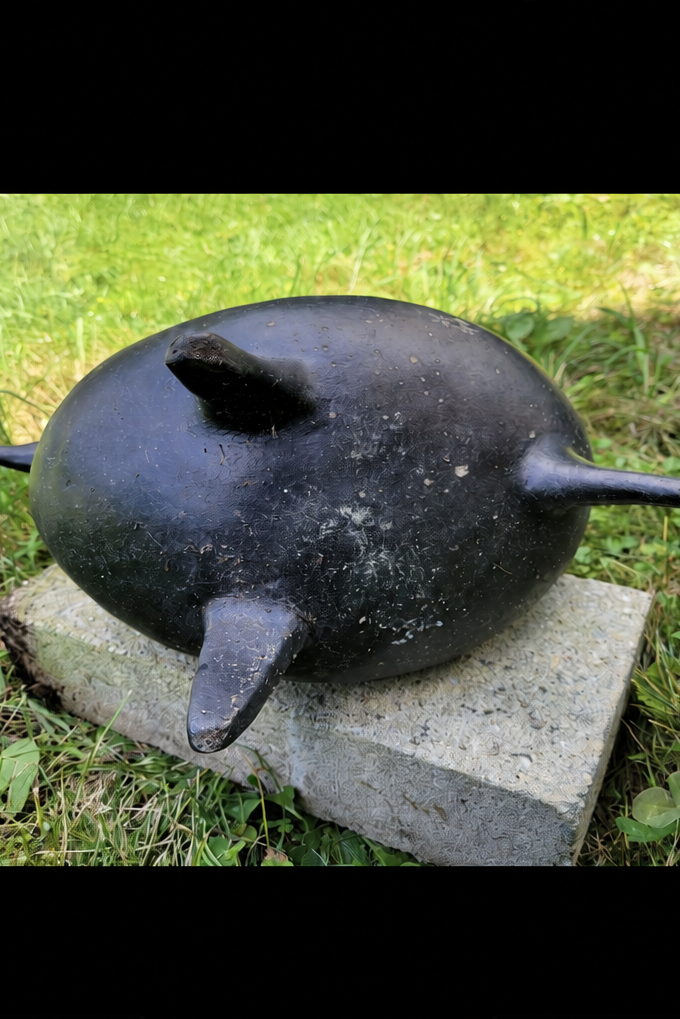 Vintage Mexican Barro Negro Style Ceramic Duck Planter & Catchall