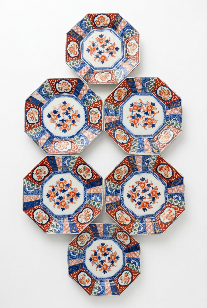 Antique Japanese Imari Octagonal Porcelain Plates – Set of Five – Circa 1900