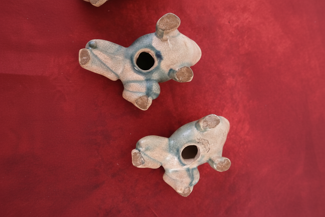 Vintage Asian Turquoise Celadon Crackle-Glaze Ceramic Frog Figurines - Set of 4