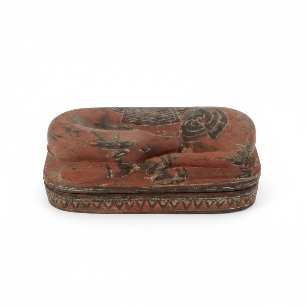Vintage Hand-Carved & Painted East Asian Recumbent Deer Box – 16"