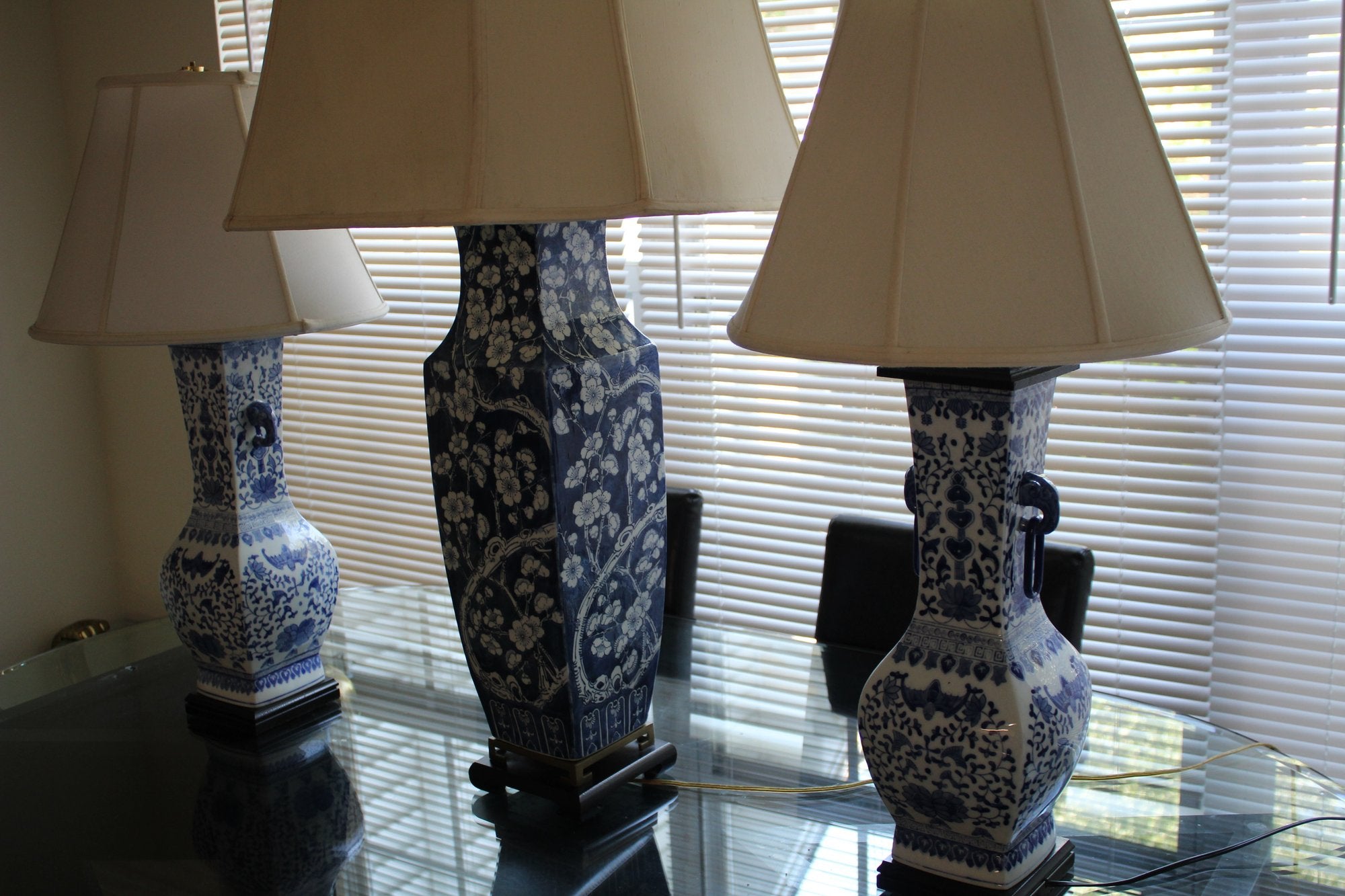 Grand 42" Vintage Blue & White "Prunus Blossom" Ceramic Table Lamp