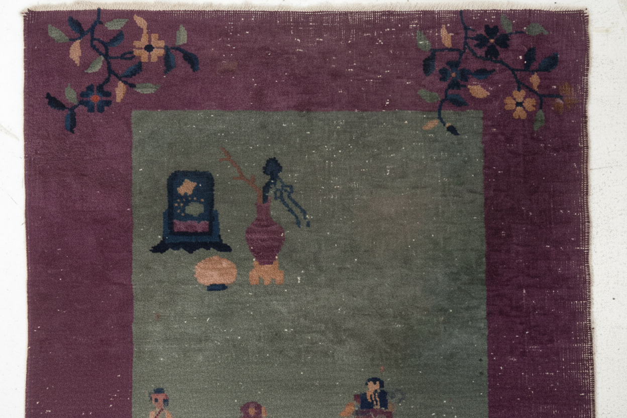Antique Chinese Art Deco Pictorial Rug, Tianjin, c. 1920s–1930s