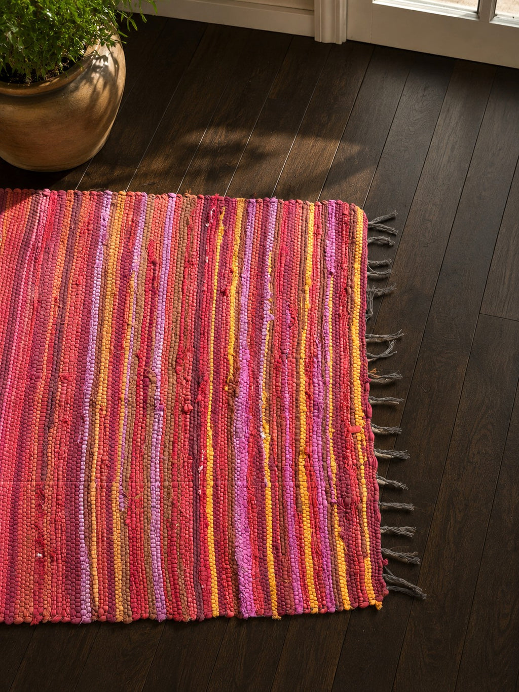 Handwoven Indian Chindi Runner – Recycled Cotton & Fabric Remnants (30” x 72”)