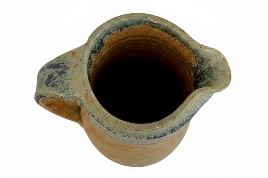 Large Signed Studio Pottery Pitcher with Blue-Green Drip Glaze, 20th Century
