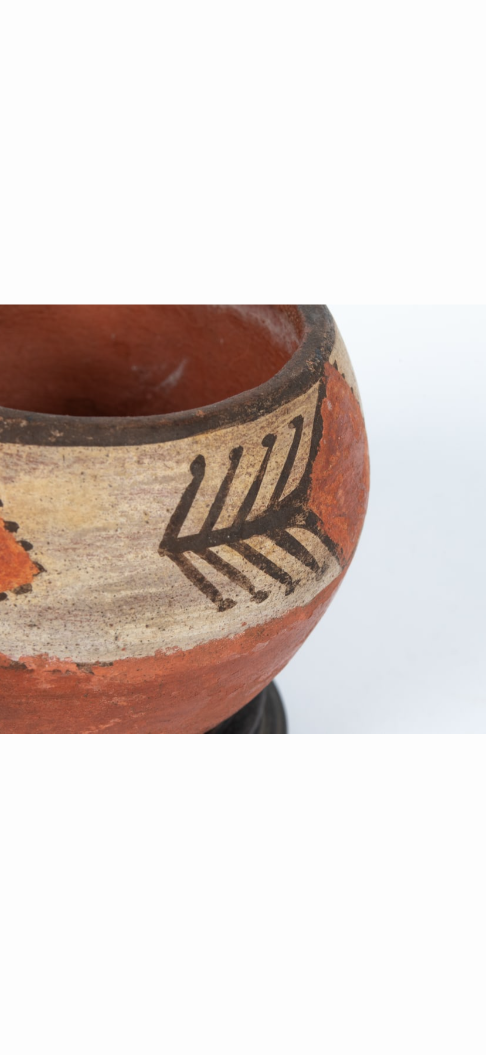 Small Southwestern Polychrome Terracotta Vessel with Wood Stand