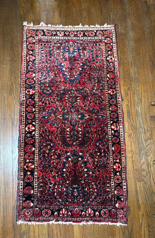 Antique Persian Sarouk Hand-Knotted Scatter Rug (c. 1900–1930) – 59" x 32"