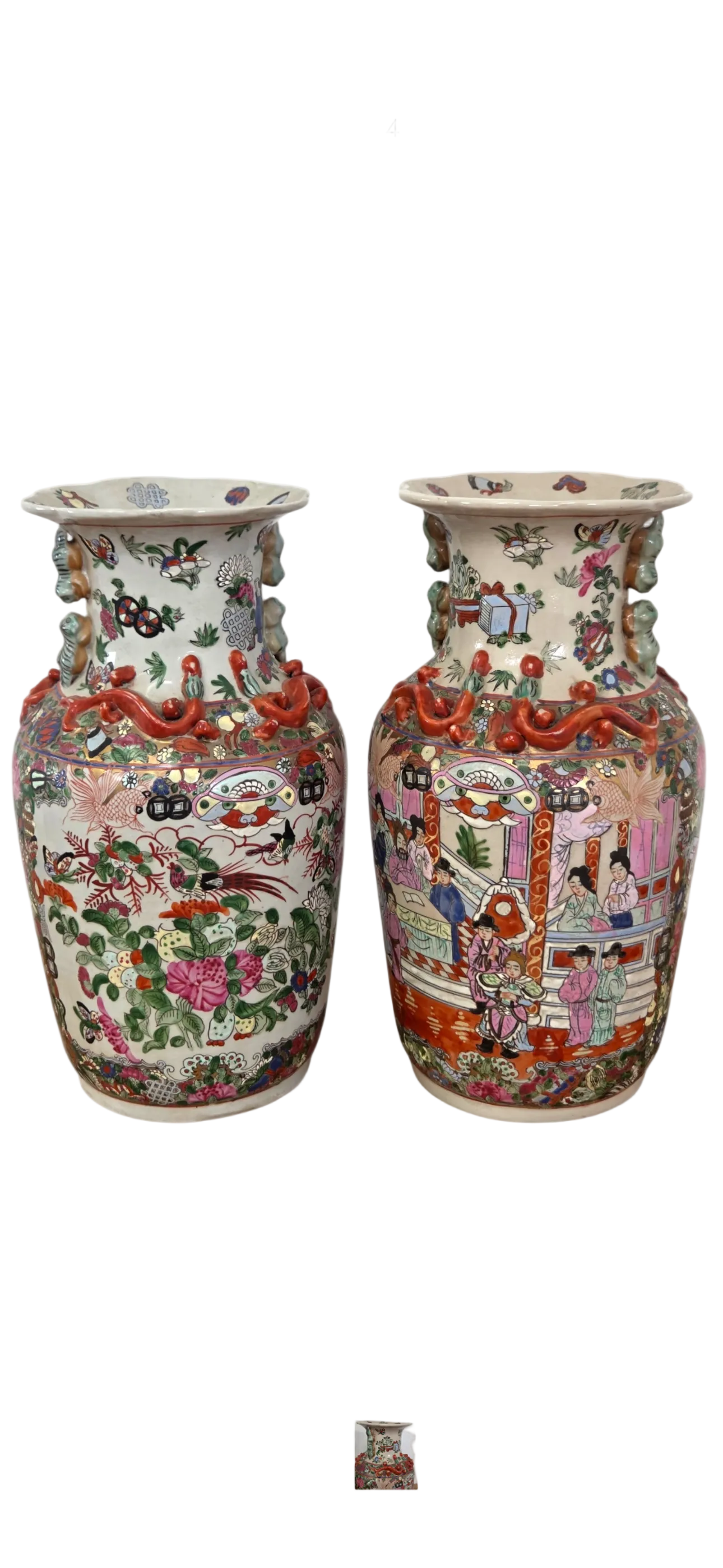 Pair of Vintage Chinese Famille Rose Medallion Baluster Vases – 14.5"