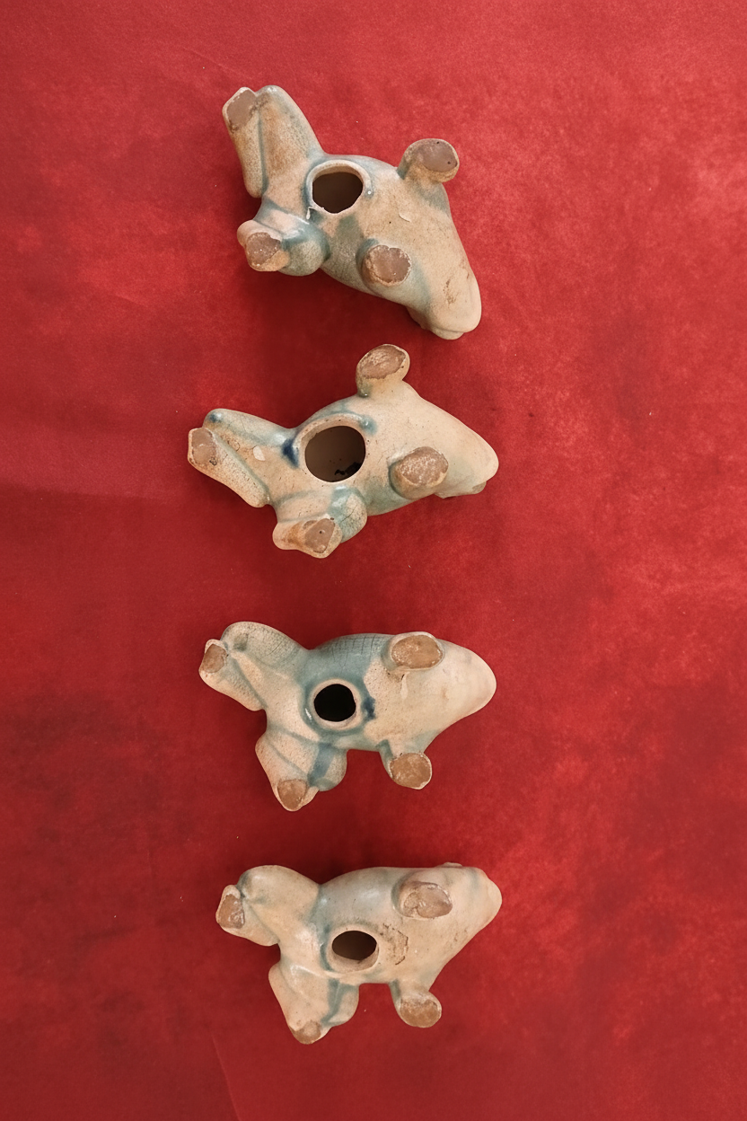 Vintage Asian Turquoise Celadon Crackle-Glaze Ceramic Frog Figurines - Set of 4