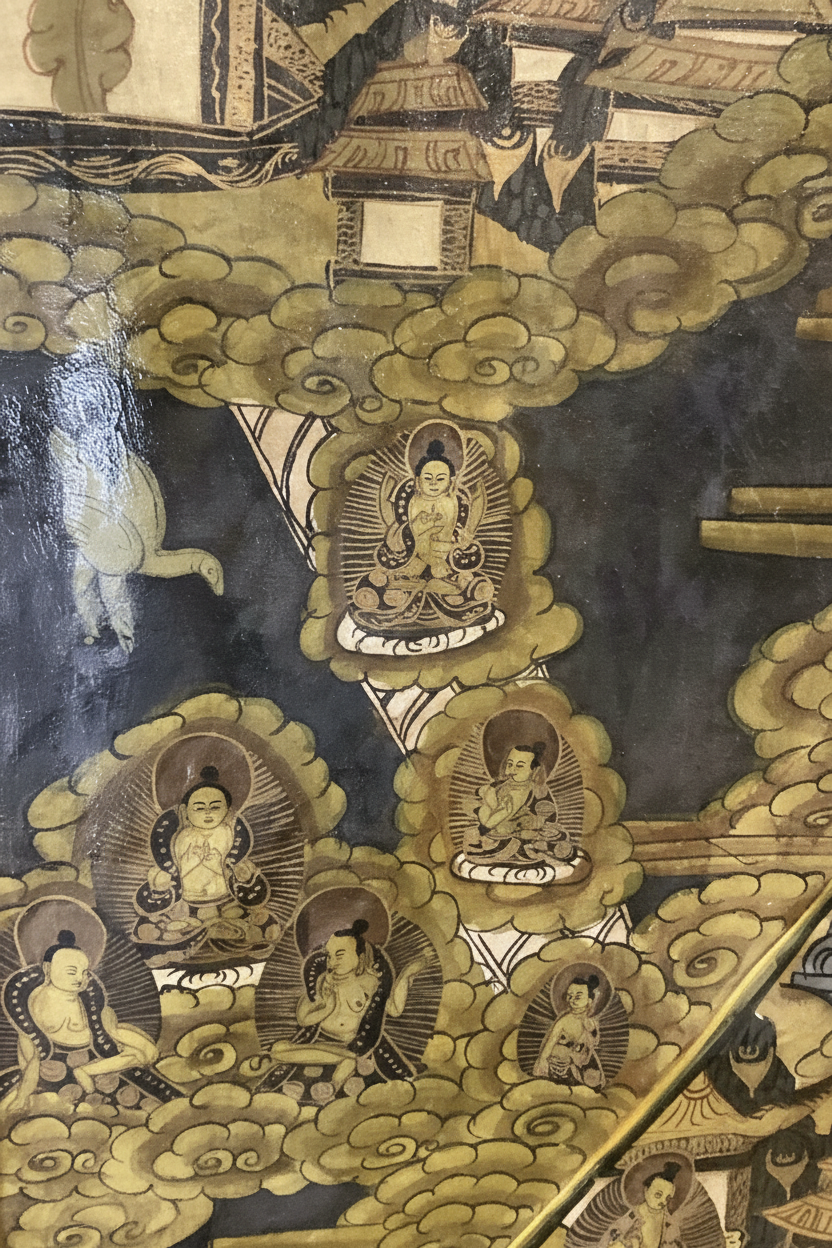 Framed Sino-Tibetan Nagtang Gold Narrative Thangka Painting | Life of Buddha (21.5" x 29.5")