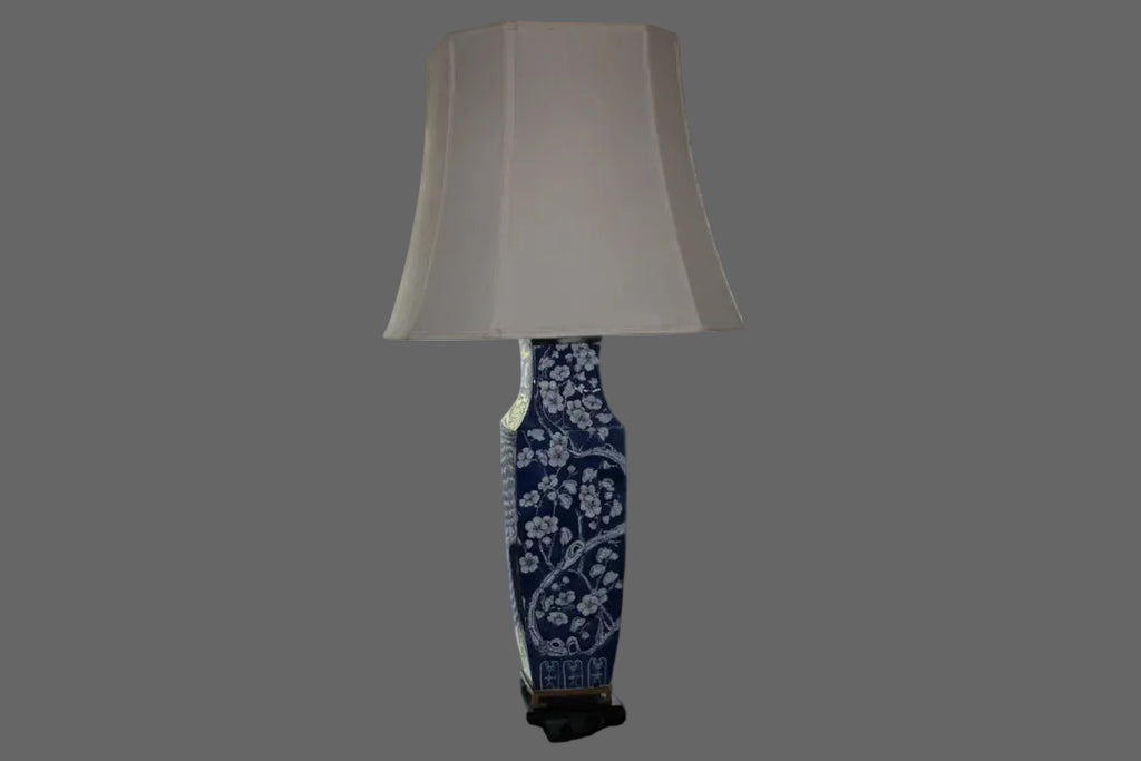 Grand 42" Vintage Blue & White "Prunus Blossom" Ceramic Table Lamp