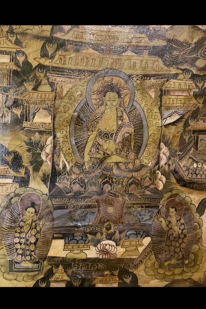 Framed Sino-Tibetan Nagtang Gold Narrative Thangka Painting | Life of Buddha (21.5" x 29.5")