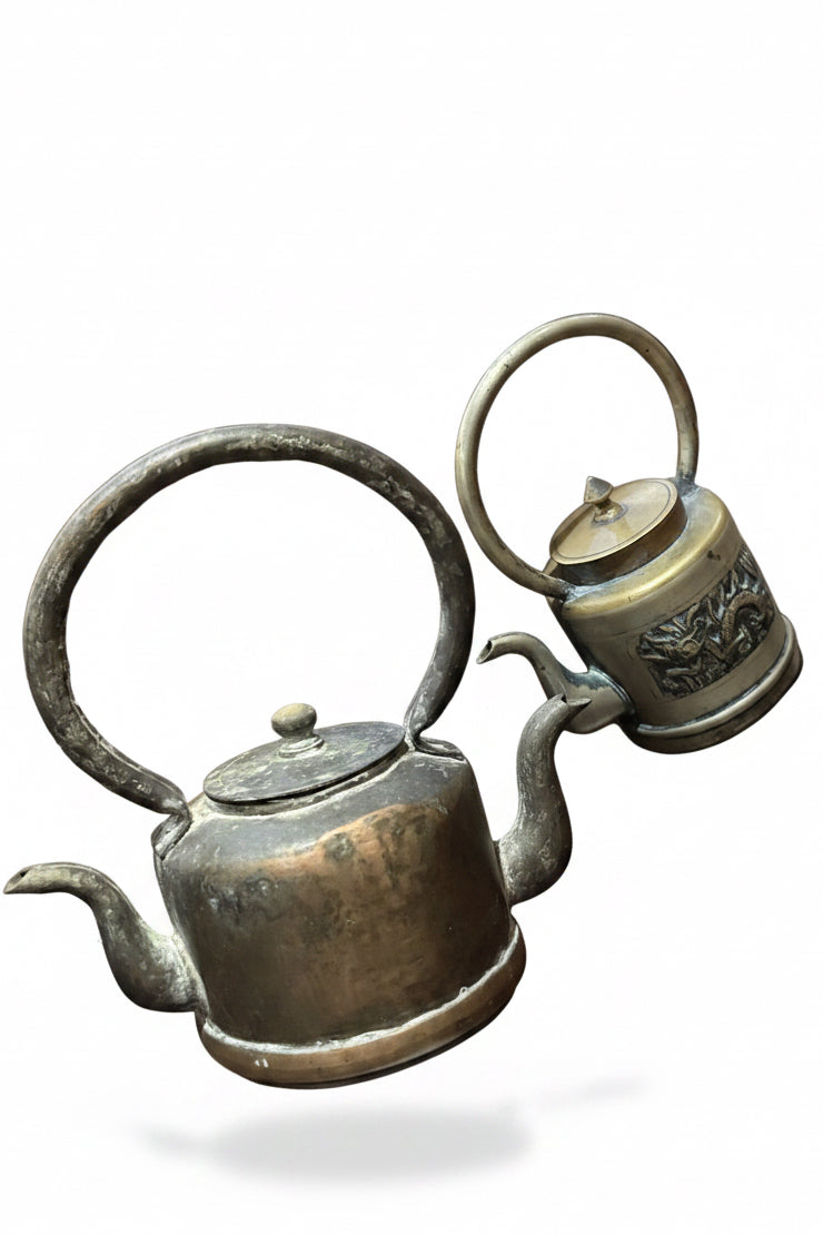 Set of Three Antique Chinese White-Metal Teapots | Late Qing–Republic Period