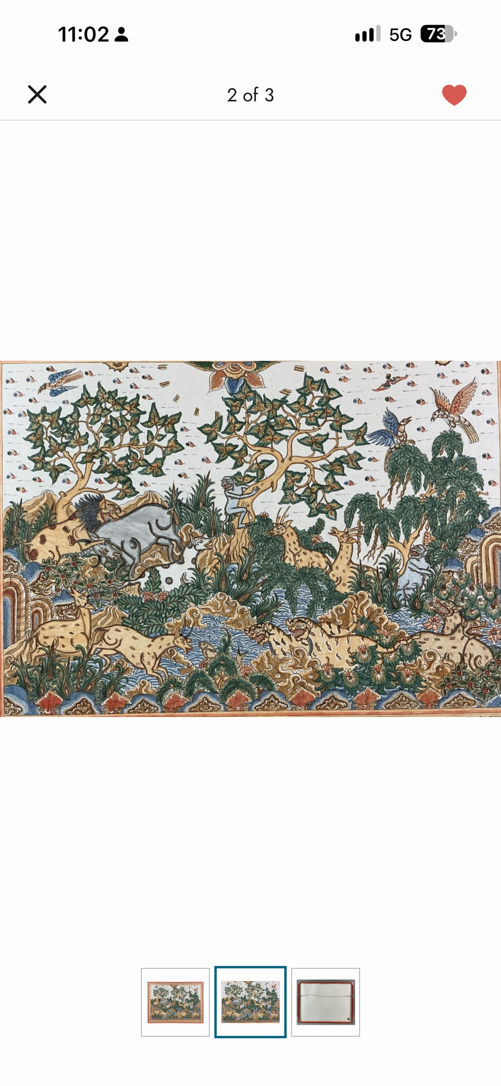 Vintage Balinese Kamasan-Style Hand-Painted Textile — Animals & Landscape