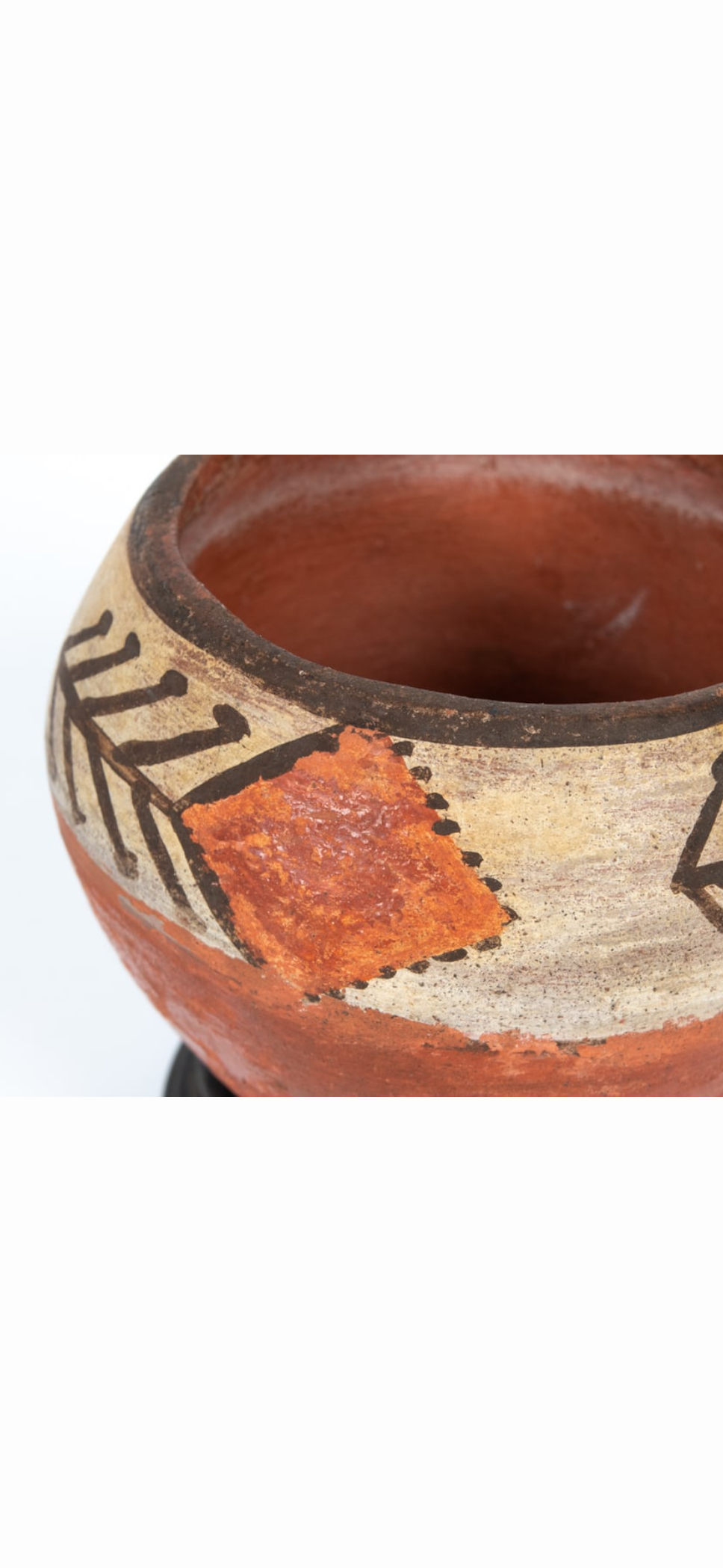 Small Southwestern Polychrome Terracotta Vessel with Wood Stand