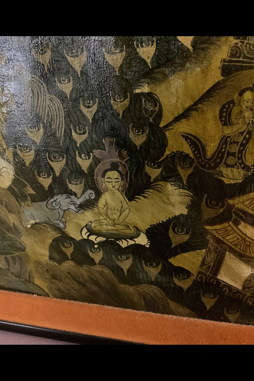 Framed Sino-Tibetan Nagtang Gold Narrative Thangka Painting | Life of Buddha (21.5" x 29.5")