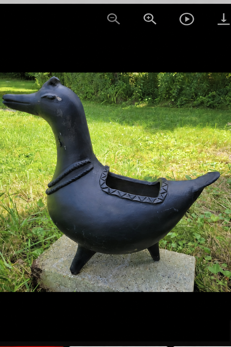 Vintage Mexican Barro Negro Style Ceramic Duck Planter & Catchall