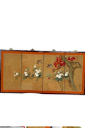 Vintage Japanese-Style Four-Panel Folding Screen with Birds and Blossoms