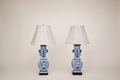 Vintage Blue & White Ceramic Vase-Form Table Lamps – A Pair