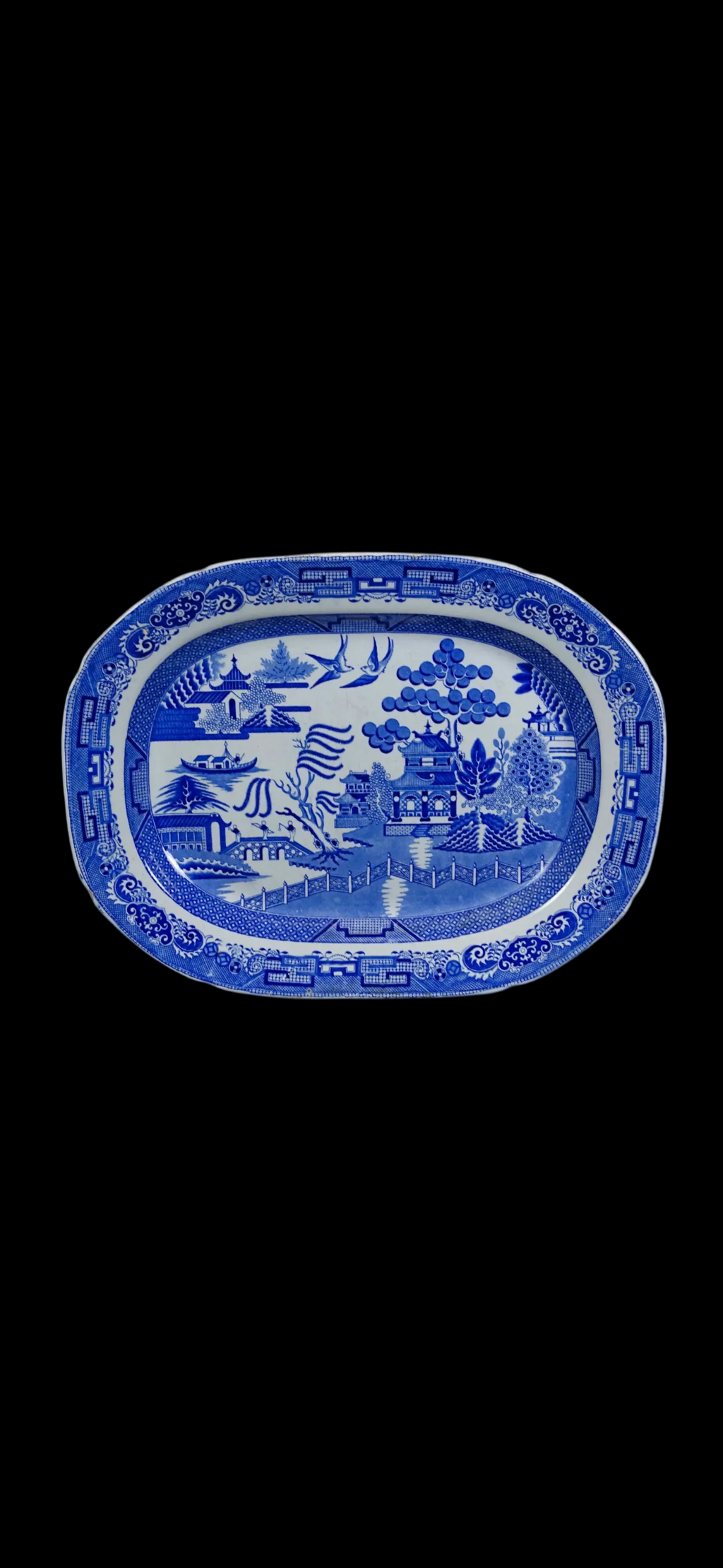 Antique 19th Century English Blue Willow Transferware Oval Platter – 19"