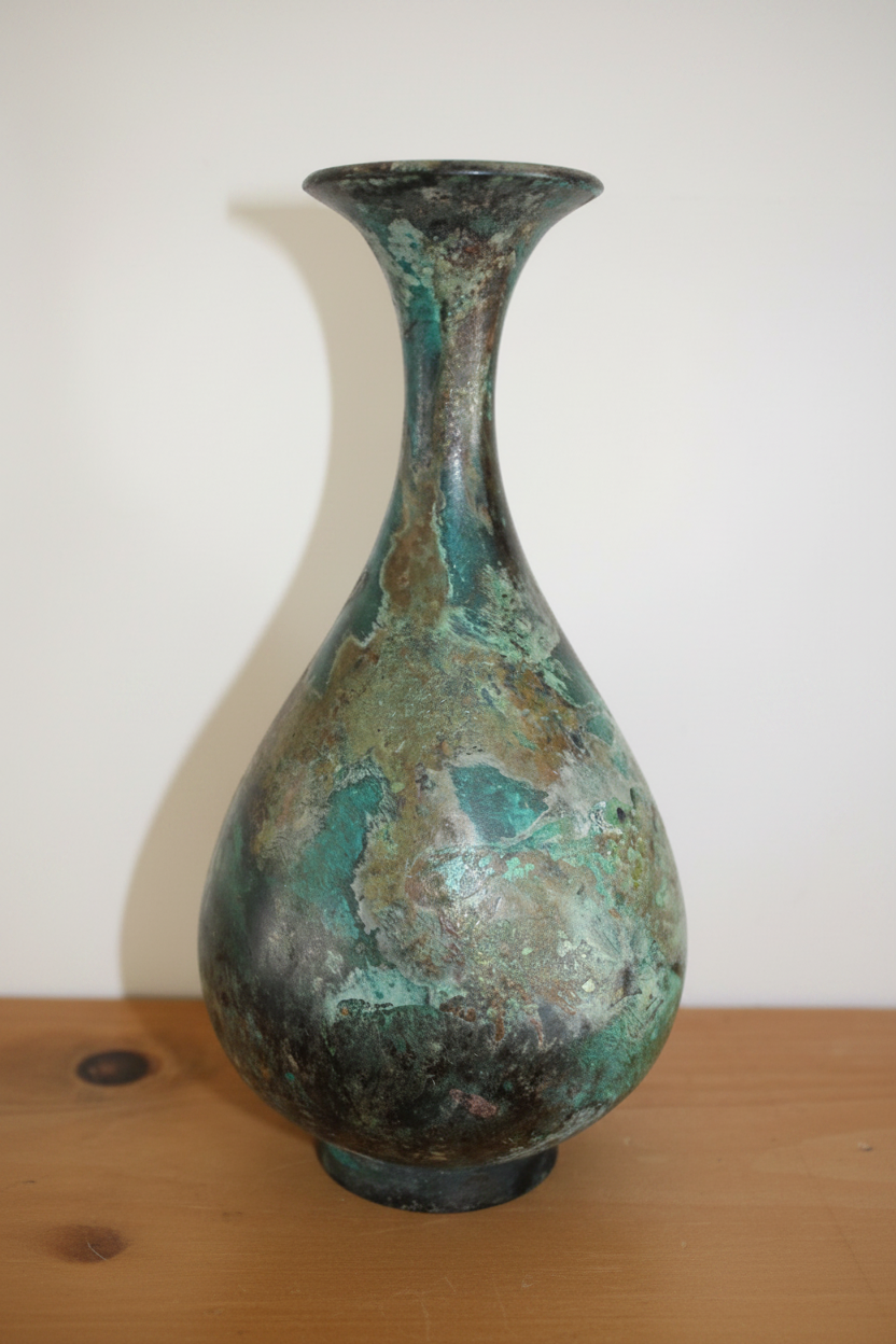 Vintage Upchurch Pottery Verdigris Bronze Glaze Bottle Vase – Signed (8.25")