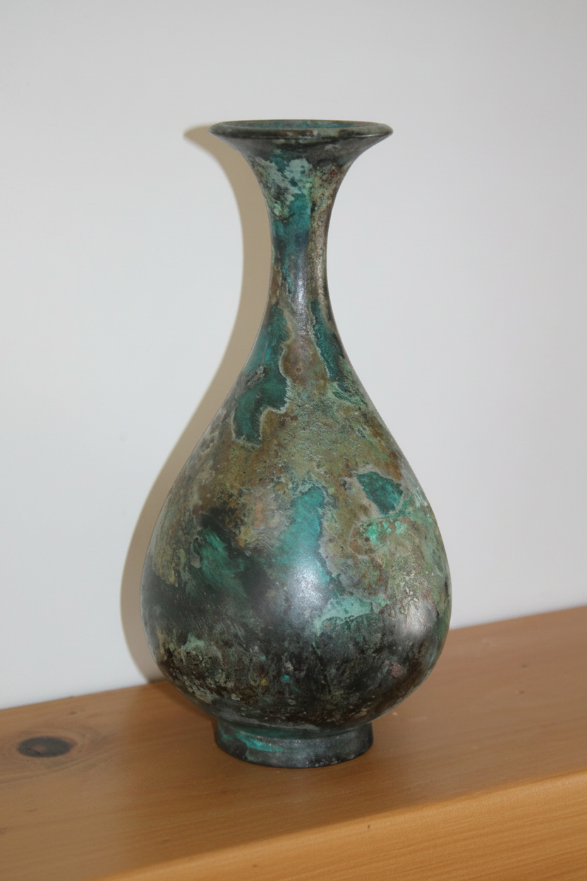 Vintage Upchurch Pottery Verdigris Bronze Glaze Bottle Vase – Signed (8.25")