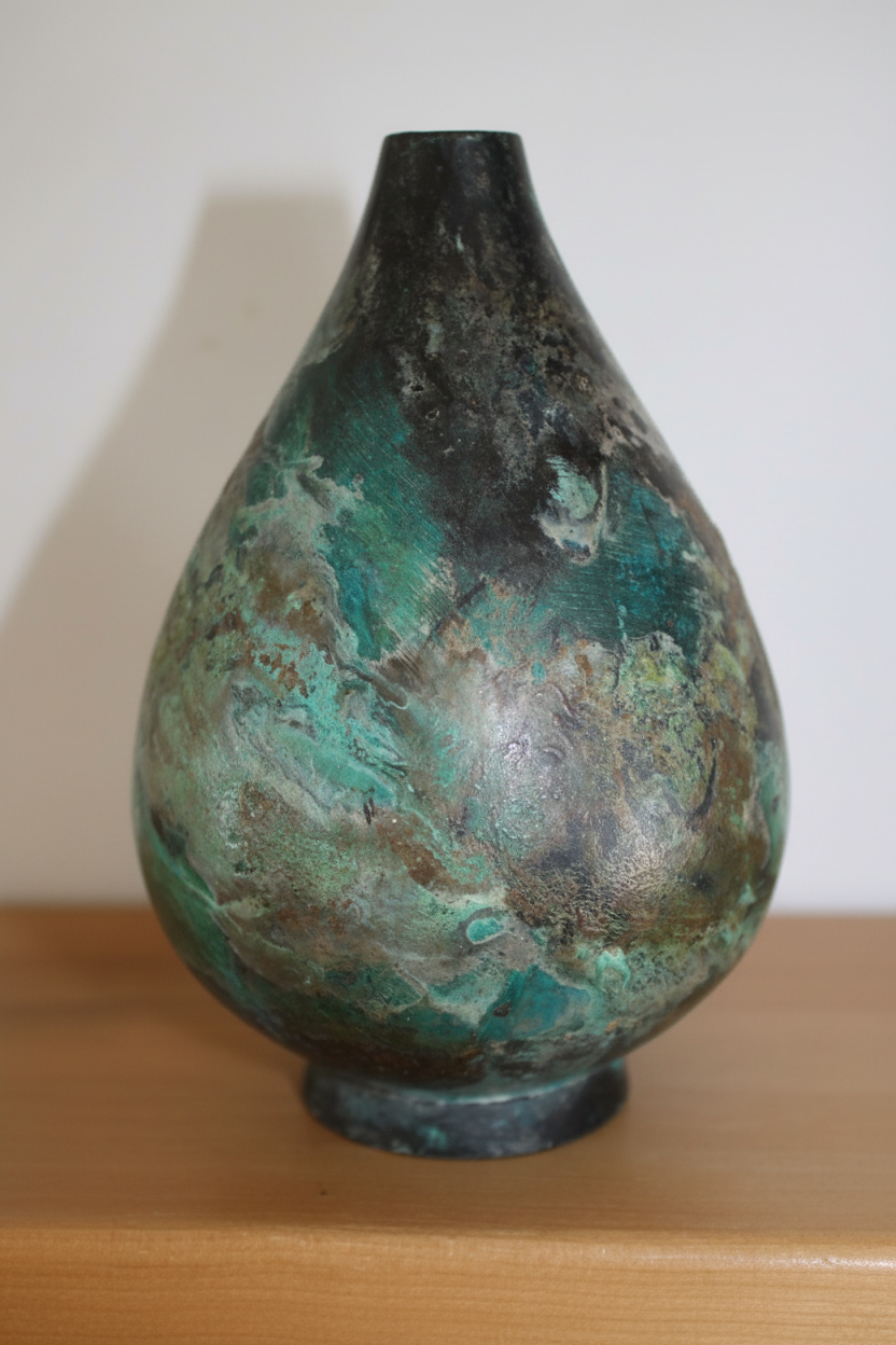 Vintage Upchurch Pottery Verdigris Bronze Glaze Bottle Vase – Signed (8.25")