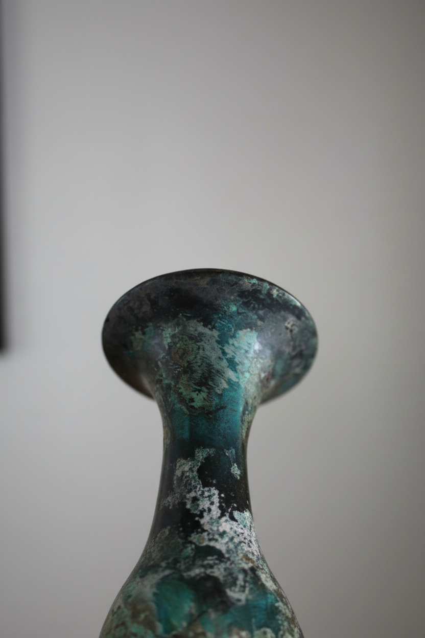 Vintage Upchurch Pottery Verdigris Bronze Glaze Bottle Vase – Signed (8.25")