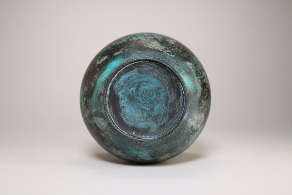 Vintage Upchurch Pottery Verdigris Bronze Glaze Bottle Vase – Signed (8.25")