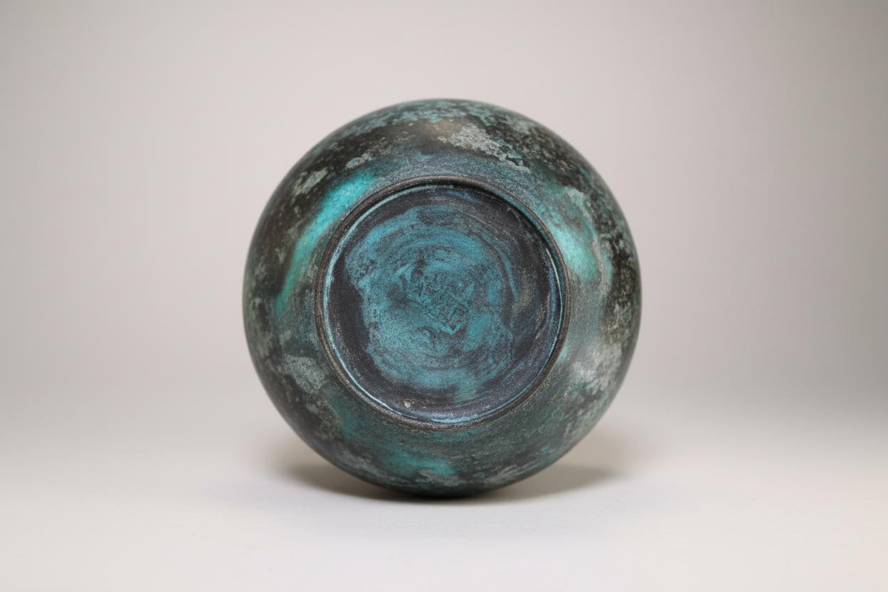 Vintage Upchurch Pottery Verdigris Bronze Glaze Bottle Vase – Signed (8.25")